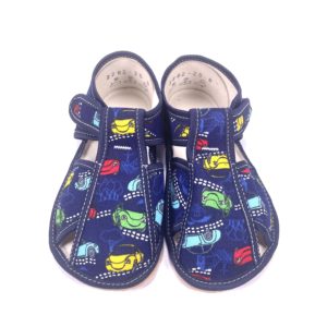 Baby Bare Shoes papuče – Navy cars