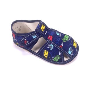 Baby Bare Shoes papuče – Navy cars